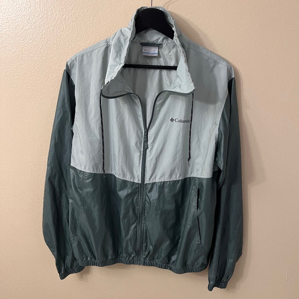Columbia Morning View Windbreaker Mock Neck Jacket Size M Green Colorblock